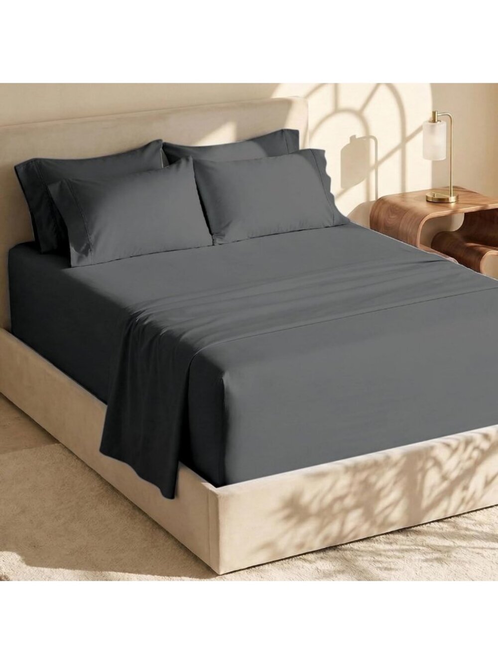 Extra Deep Pocket King Size Sheet Set - Fits 18-24" Mattresses - 6 Piece Grey